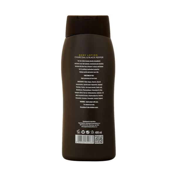 Mens Charcoal & Black Pepper Body Lotion (400ml) - Image 2