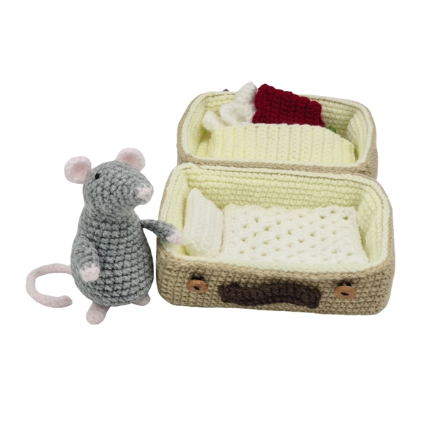 Crochet Mouse in a Suitcase